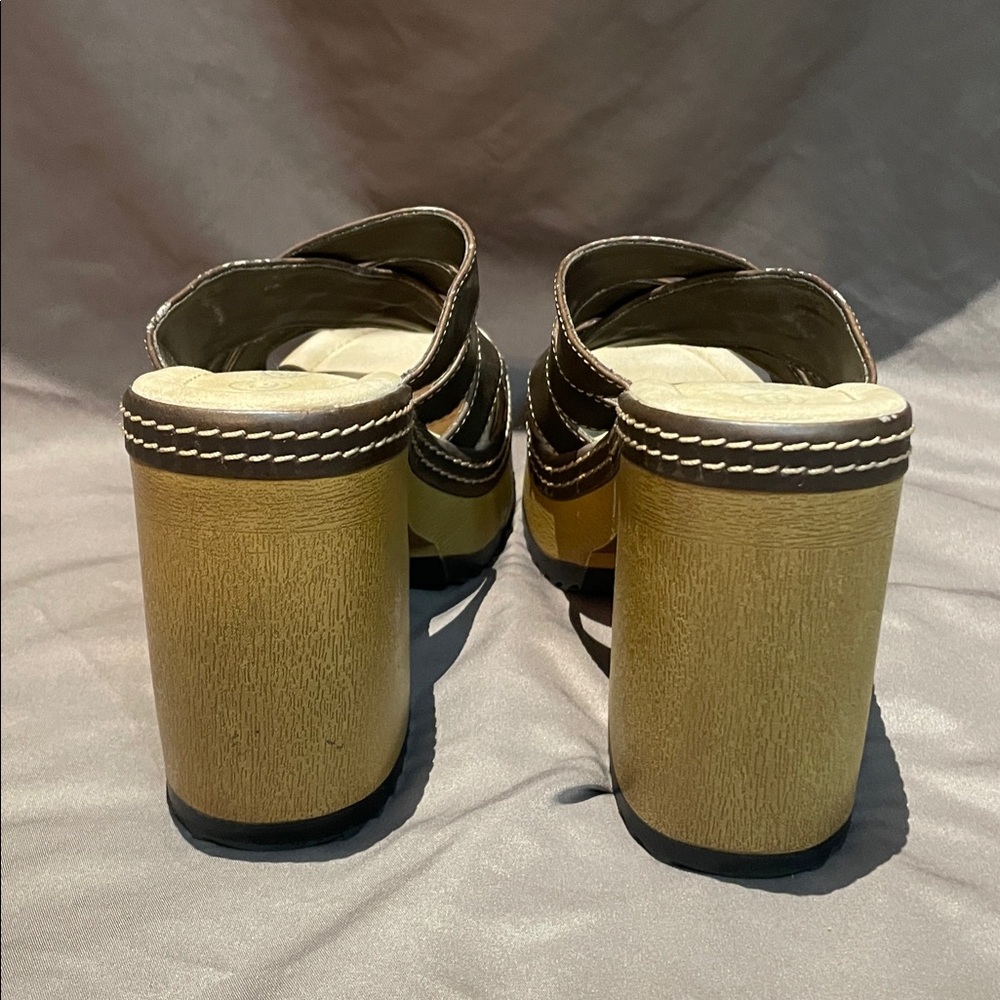 Vintage 90's Y2K Lower East Side Brown Chunky Platform Slides Sandals Size 6.5 - Picture 6 of 10